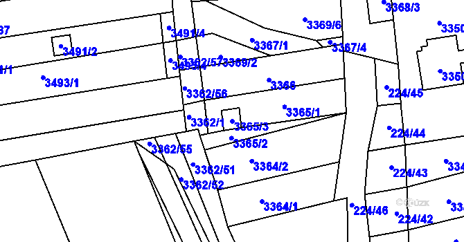 Parcela st. 3365/3 v KÚ Šlapanice u Brna, Katastrální mapa