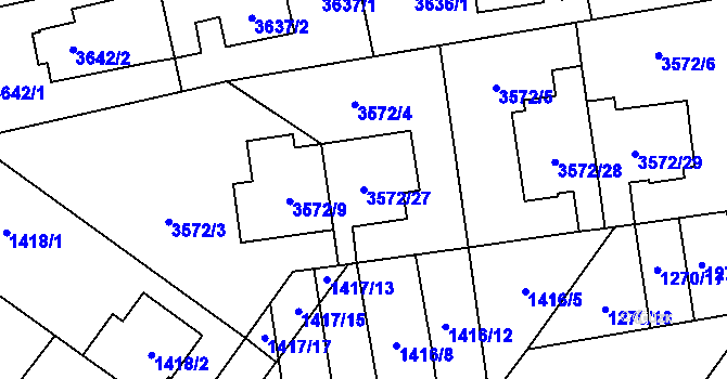 Parcela st. 3572/27 v KÚ Šlapanice u Brna, Katastrální mapa