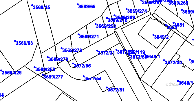 Parcela st. 3572/31 v KÚ Šlapanice u Brna, Katastrální mapa