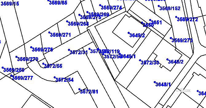 Parcela st. 3572/56 v KÚ Šlapanice u Brna, Katastrální mapa
