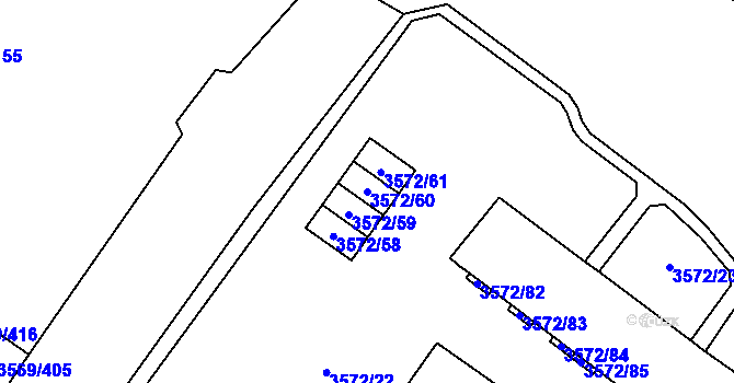 Parcela st. 3572/60 v KÚ Šlapanice u Brna, Katastrální mapa