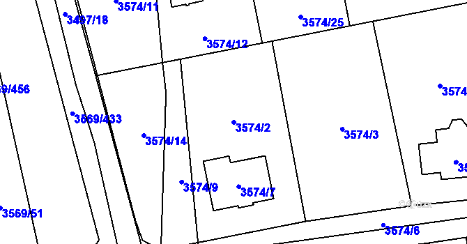 Parcela st. 3574/2 v KÚ Šlapanice u Brna, Katastrální mapa
