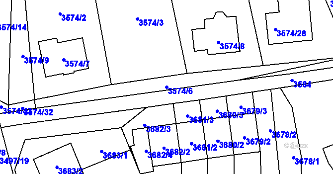 Parcela st. 3574/6 v KÚ Šlapanice u Brna, Katastrální mapa