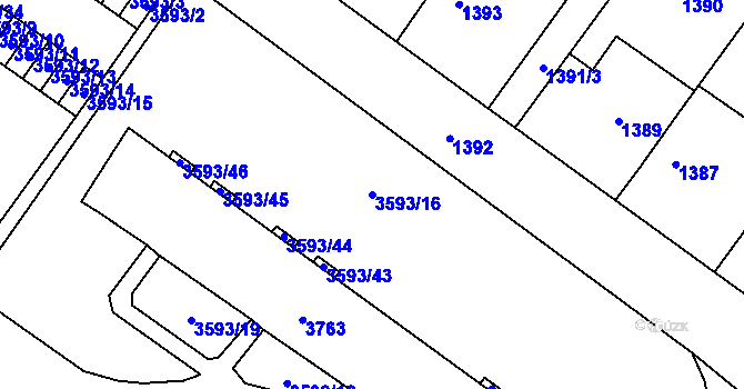 Parcela st. 3593/16 v KÚ Šlapanice u Brna, Katastrální mapa