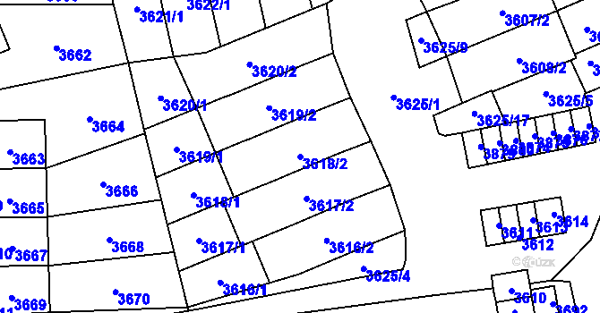 Parcela st. 3618/2 v KÚ Šlapanice u Brna, Katastrální mapa