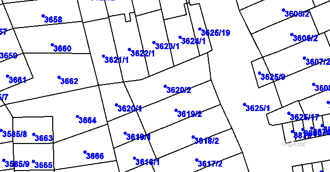 Parcela st. 3620/2 v KÚ Šlapanice u Brna, Katastrální mapa