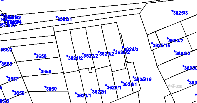 Parcela st. 3623/2 v KÚ Šlapanice u Brna, Katastrální mapa