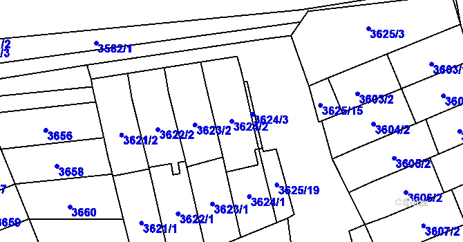 Parcela st. 3624/2 v KÚ Šlapanice u Brna, Katastrální mapa