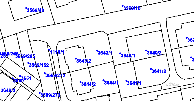 Parcela st. 3643/1 v KÚ Šlapanice u Brna, Katastrální mapa