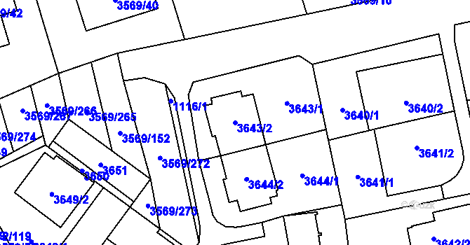 Parcela st. 3643/2 v KÚ Šlapanice u Brna, Katastrální mapa