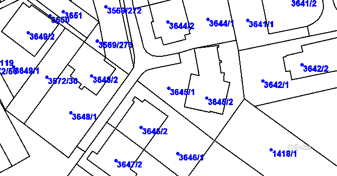 Parcela st. 3645/1 v KÚ Šlapanice u Brna, Katastrální mapa