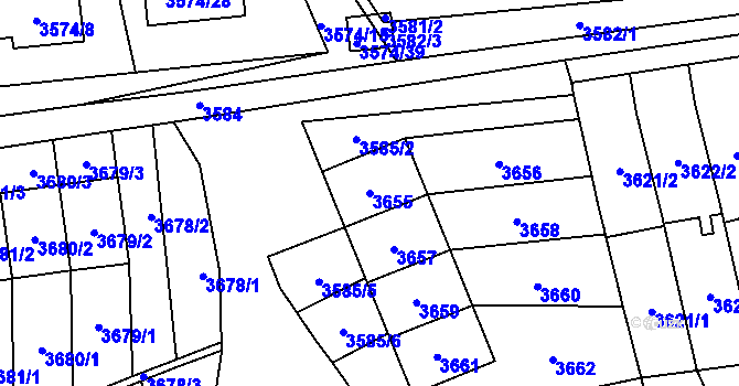 Parcela st. 3655 v KÚ Šlapanice u Brna, Katastrální mapa