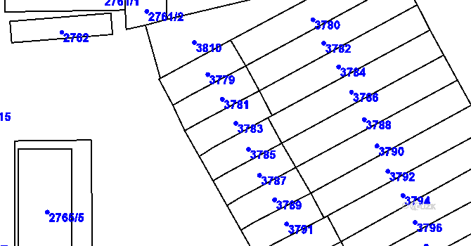Parcela st. 3783 v KÚ Šlapanice u Brna, Katastrální mapa