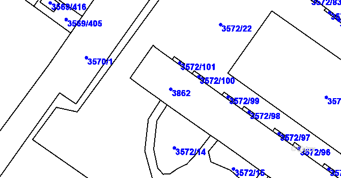 Parcela st. 3862 v KÚ Šlapanice u Brna, Katastrální mapa