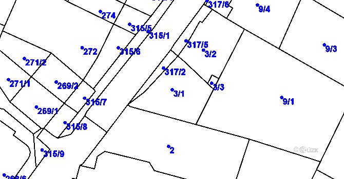Parcela st. 3/1 v KÚ Šlapanice u Brna, Katastrální mapa