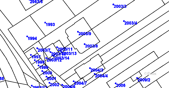 Parcela st. 2003/8 v KÚ Šlapanice u Brna, Katastrální mapa