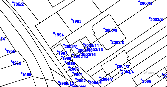 Parcela st. 2003/11 v KÚ Šlapanice u Brna, Katastrální mapa