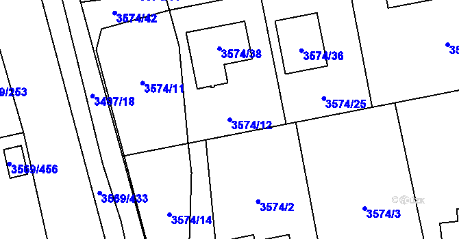 Parcela st. 3574/12 v KÚ Šlapanice u Brna, Katastrální mapa
