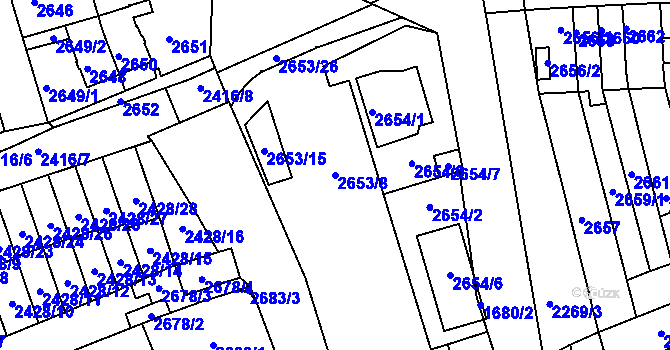 Parcela st. 2653/8 v KÚ Šlapanice u Brna, Katastrální mapa