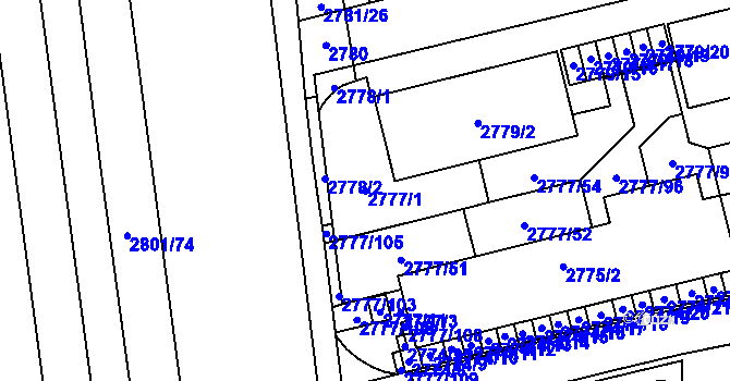 Parcela st. 2777/1 v KÚ Šlapanice u Brna, Katastrální mapa