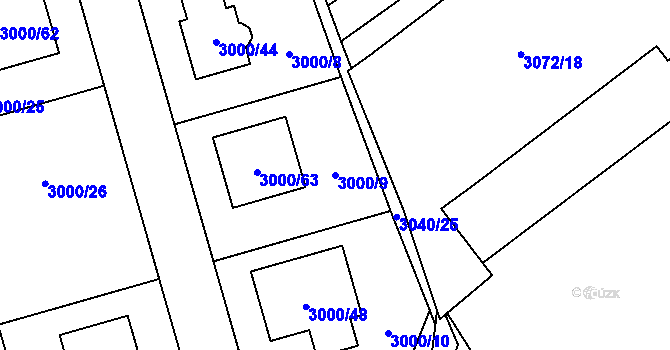 Parcela st. 3000/9 v KÚ Šlapanice u Brna, Katastrální mapa
