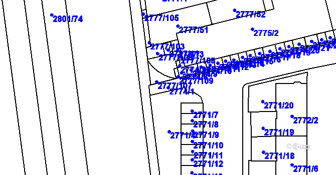 Parcela st. 2774/1 v KÚ Šlapanice u Brna, Katastrální mapa