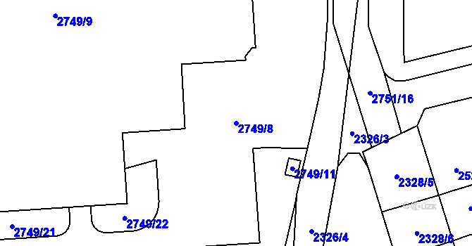 Parcela st. 2749/8 v KÚ Šlapanice u Brna, Katastrální mapa