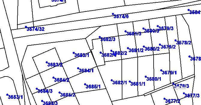 Parcela st. 3682/4 v KÚ Šlapanice u Brna, Katastrální mapa