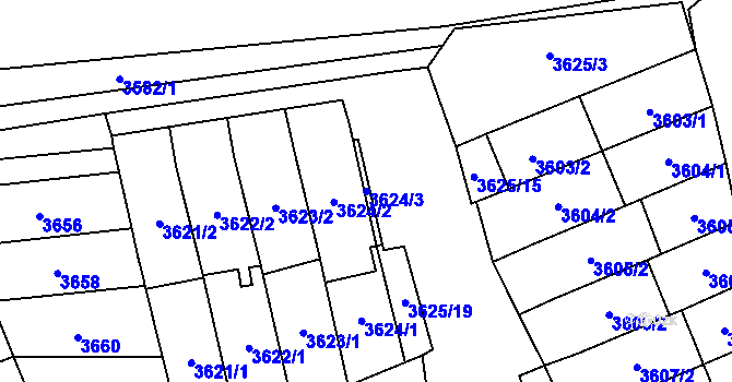 Parcela st. 3624/3 v KÚ Šlapanice u Brna, Katastrální mapa