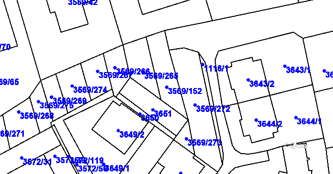 Parcela st. 3569/152 v KÚ Šlapanice u Brna, Katastrální mapa