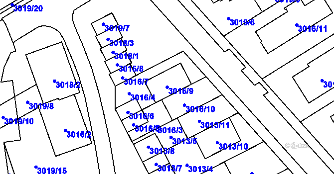 Parcela st. 3016/9 v KÚ Šlapanice u Brna, Katastrální mapa