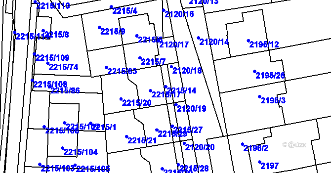 Parcela st. 2215/14 v KÚ Šlapanice u Brna, Katastrální mapa