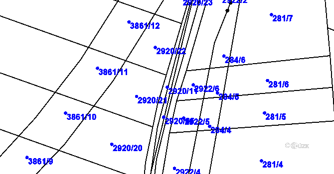 Parcela st. 2920/11 v KÚ Šlapanice u Brna, Katastrální mapa