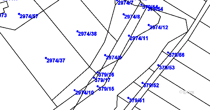 Parcela st. 2974/9 v KÚ Šlapanice u Brna, Katastrální mapa