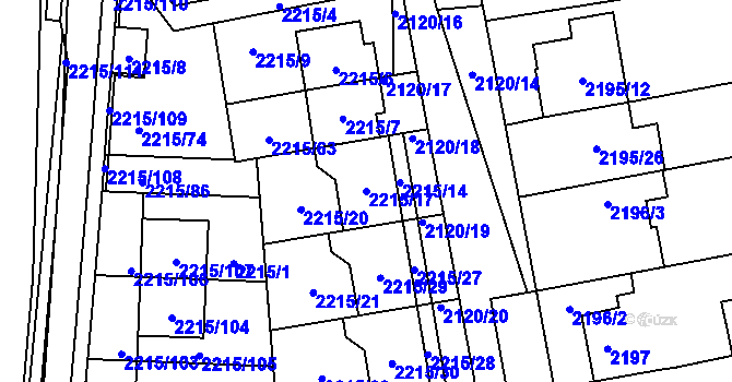 Parcela st. 2215/17 v KÚ Šlapanice u Brna, Katastrální mapa