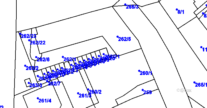 Parcela st. 262/21 v KÚ Šlapanice u Brna, Katastrální mapa