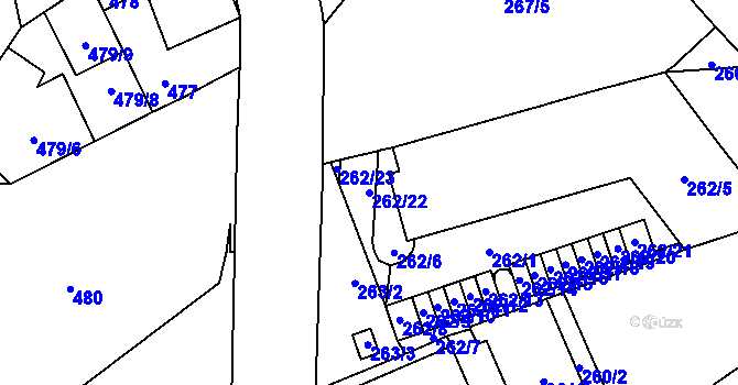 Parcela st. 262/22 v KÚ Šlapanice u Brna, Katastrální mapa