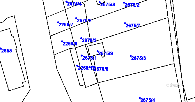Parcela st. 2675/9 v KÚ Šlapanice u Brna, Katastrální mapa