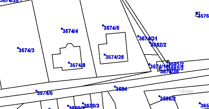 Parcela st. 3574/28 v KÚ Šlapanice u Brna, Katastrální mapa