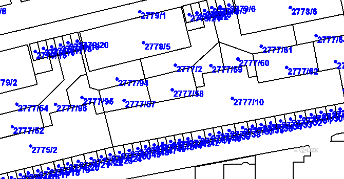 Parcela st. 2777/58 v KÚ Šlapanice u Brna, Katastrální mapa