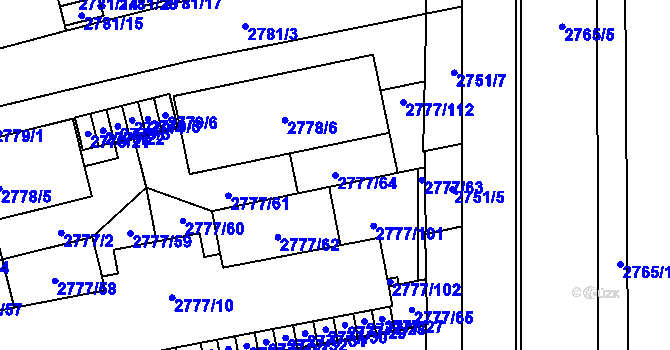 Parcela st. 2777/64 v KÚ Šlapanice u Brna, Katastrální mapa