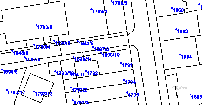 Parcela st. 1698/10 v KÚ Šlapanice u Brna, Katastrální mapa
