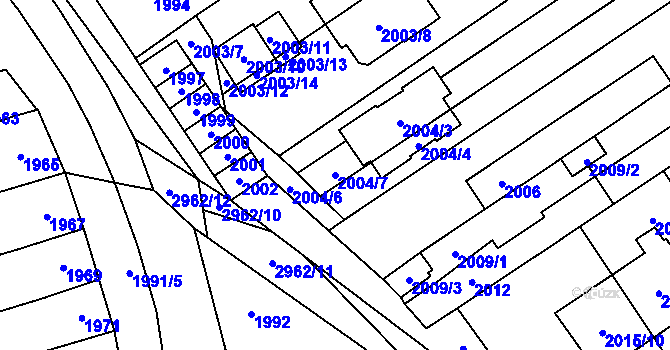 Parcela st. 2004/7 v KÚ Šlapanice u Brna, Katastrální mapa