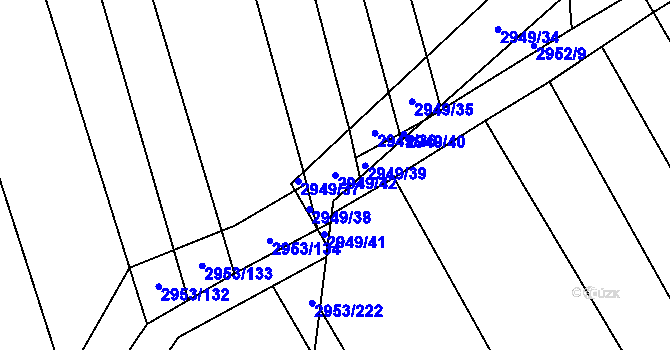 Parcela st. 2949/42 v KÚ Šlapanice u Brna, Katastrální mapa