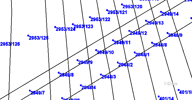 Parcela st. 2949/10 v KÚ Šlapanice u Brna, Katastrální mapa