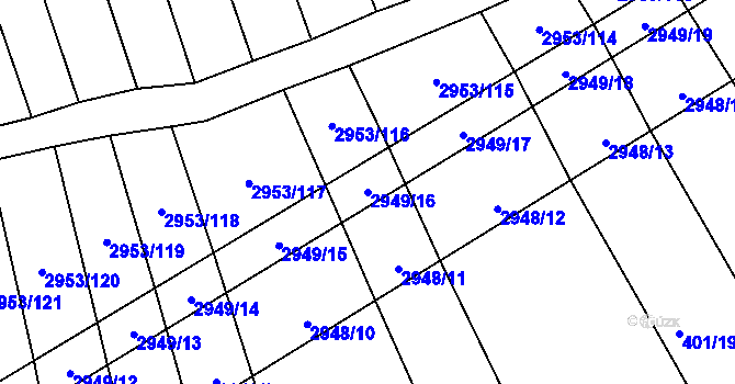 Parcela st. 2949/16 v KÚ Šlapanice u Brna, Katastrální mapa