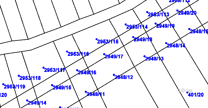 Parcela st. 2949/17 v KÚ Šlapanice u Brna, Katastrální mapa