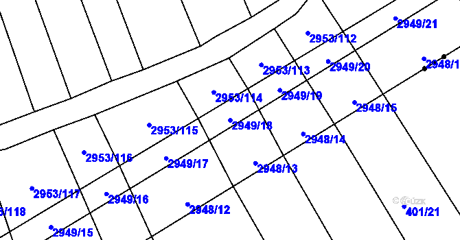 Parcela st. 2949/18 v KÚ Šlapanice u Brna, Katastrální mapa