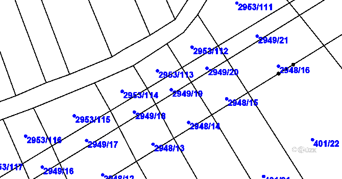 Parcela st. 2949/19 v KÚ Šlapanice u Brna, Katastrální mapa