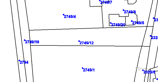 Parcela st. 2749/12 v KÚ Šlapanice u Brna, Katastrální mapa